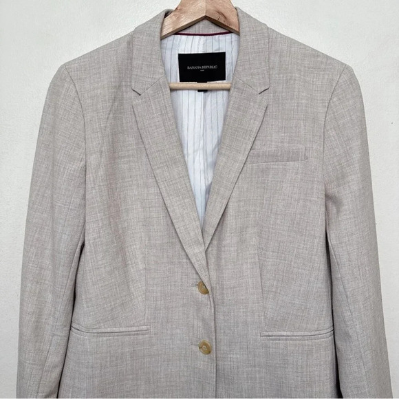 Banana Republic Womens 6 Khaki Stretch Flax Career Blazer - Picture 4 of 16